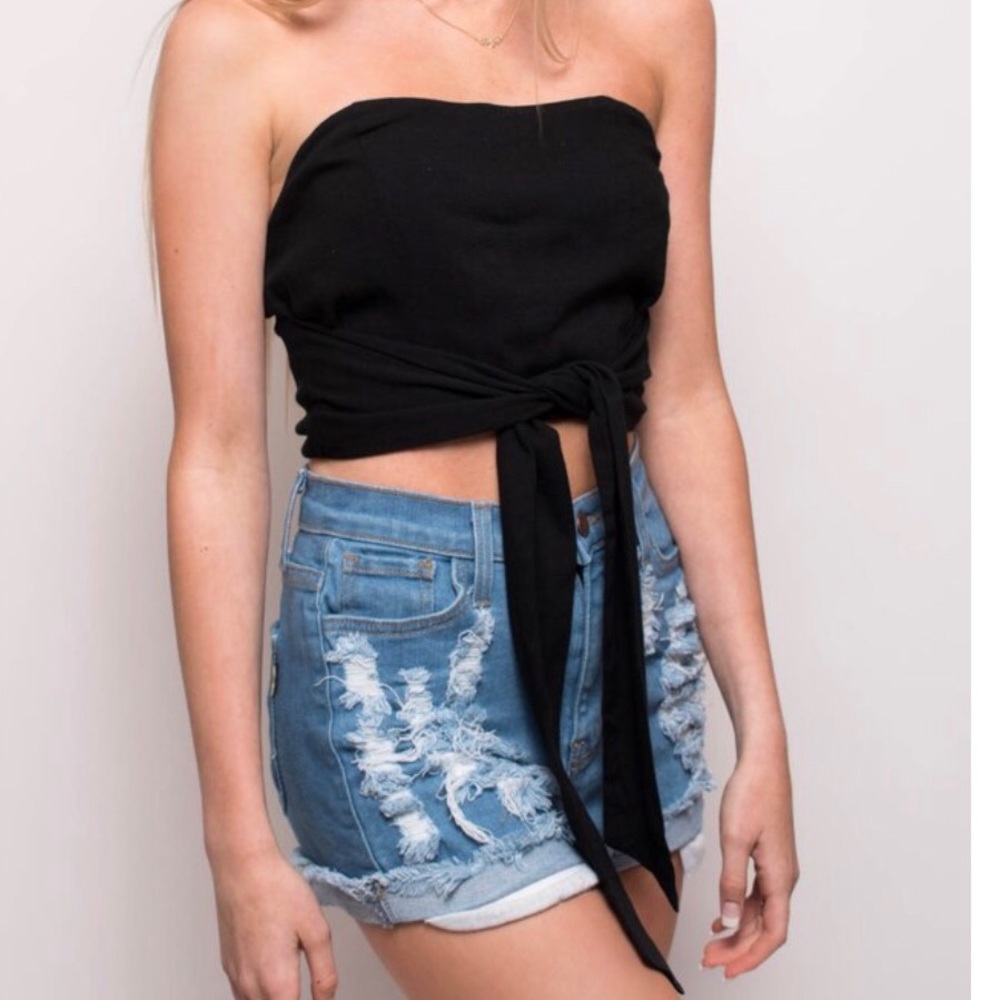 black linen bow tube top from henri girl